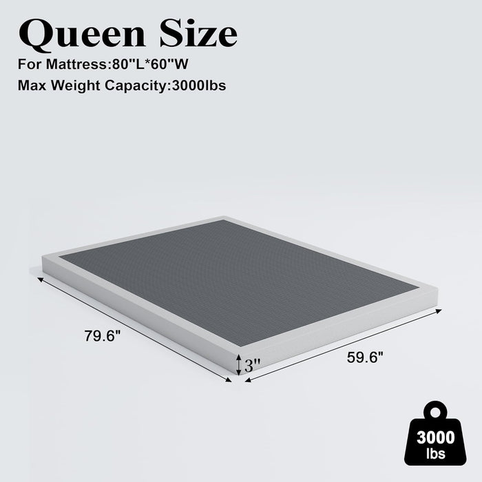 3 Inch Box Spring Queen, Low Profile Box Spring Queen Size, Metal Bed Base,Heavy Duty Mattress Foundation, Non-Slip,Easy Assembly
