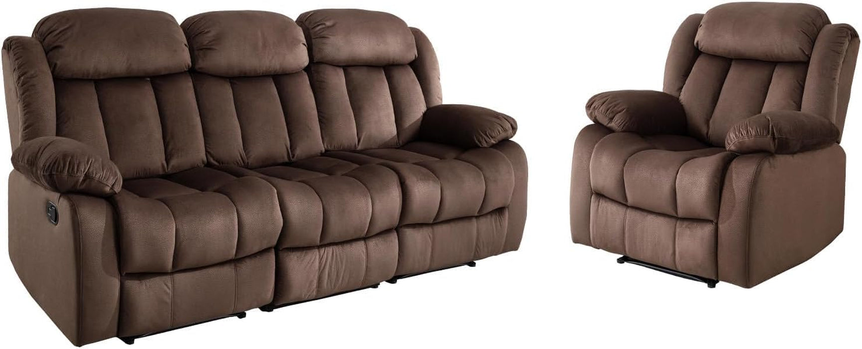 Manual Reclining Sofa Set, Classic Recliner Sofa with Overstuffed Arms and Backrest, Include 1 Recliner Chair and 1 3-Seat Reclining Sofa (Recliner+Sofa)