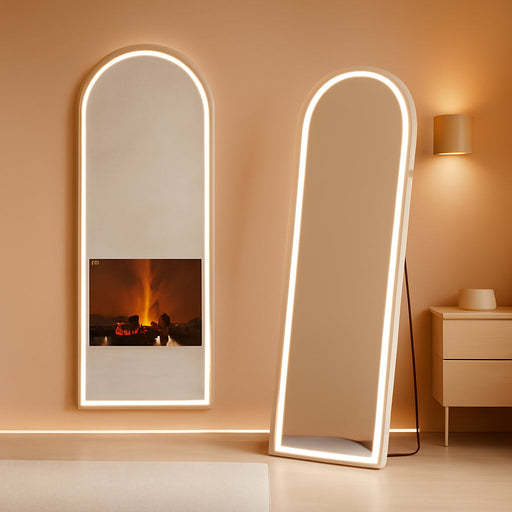 Arched Full Length Mirror with LED Lights, 63"X21" Lighted Floor Mirror with Dimming & 3 Color Lighting, Stand for Bedroom, Dressing Room