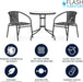 3-Piece Patio Dining Set with round Glass Metal Table and 2 Stackable Rattan Chairs, Indoor/Outdoor Bistro Table and Chairs Set, Gray