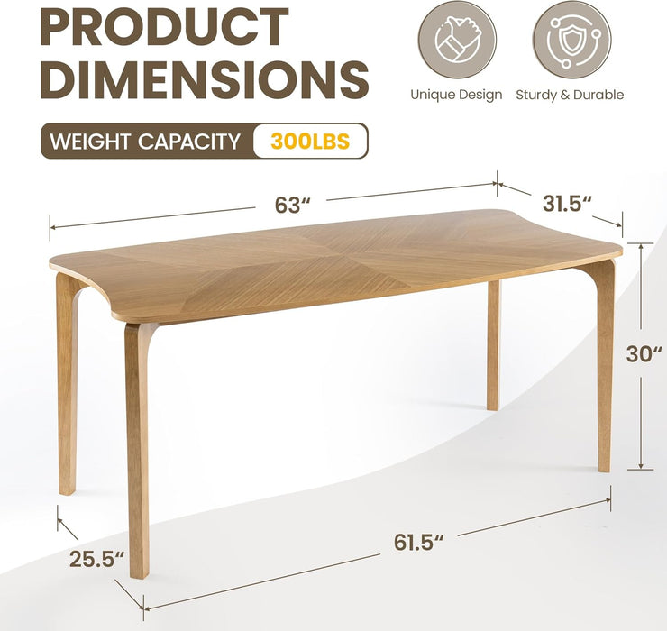 63 Inch Oak Finish SolidWood DiningTable Contemporary