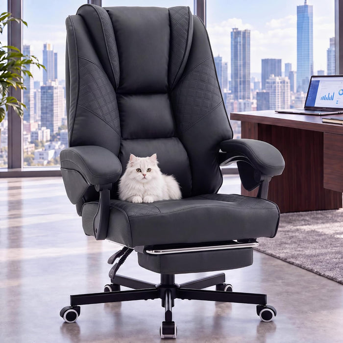 Ergonomic Gaming Office Chair for Adults, Big and Tall Heavy Duty Computer Desk Chair, High Back Video Game Chair with Footrest, Comfortable Leather Home Wide Gamer Chair with Lumbar Support (Black)