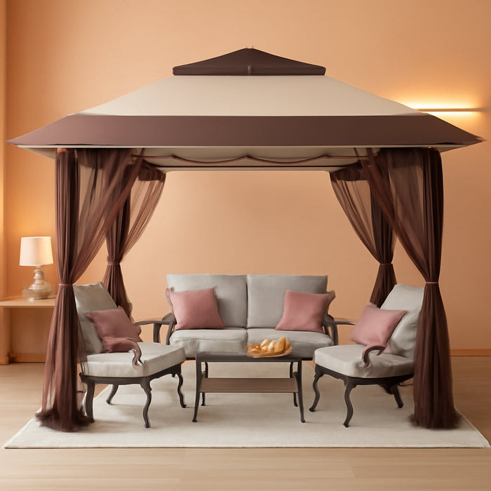 13X13 Pop up Gazebo, Canopy Tent, Gazebos on Clearance - Outdoor Gazebo for Backyard & Patio Furniture - Carpa Pop up Tent with Wheeled Sto-N-Go Cover Bag (Beige & Coffee)