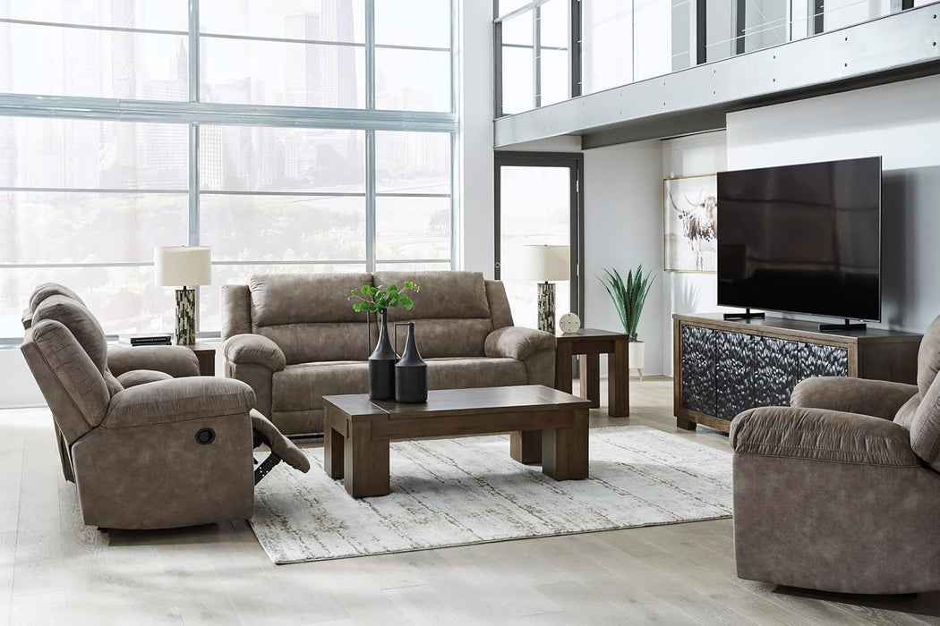 Laresview Contemporary Faux Leather Manual Double Reclining Loveseat with Console, Storage and Cup Holders, Gray