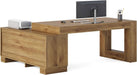 Brown 63InchLong LShaped Desk With Sliding Cabinets