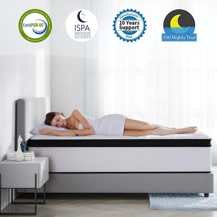 Full Size Mattress, 10 Inch Hybrid Memory Foam Full Mattress in a Box with Individual Pocket Spring for Motion Isolation & Pressure Relief, Medium Firm, Certipur-Us