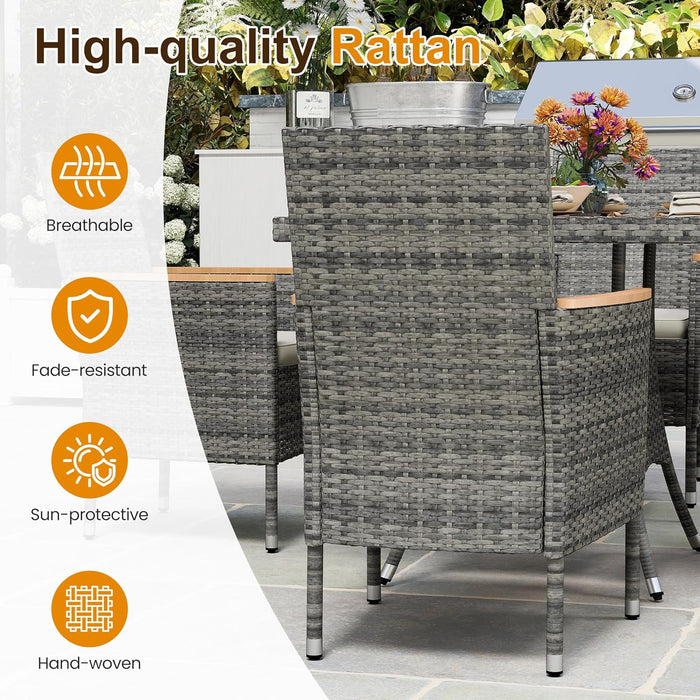 Patio Dining Sets for 4, All Weather Rattan Outdoor Table and Chairs with Acacia Wood Tabletop, Patio Dining Furniture with Removable Cushions for Deck Garden, Backyard, Gray