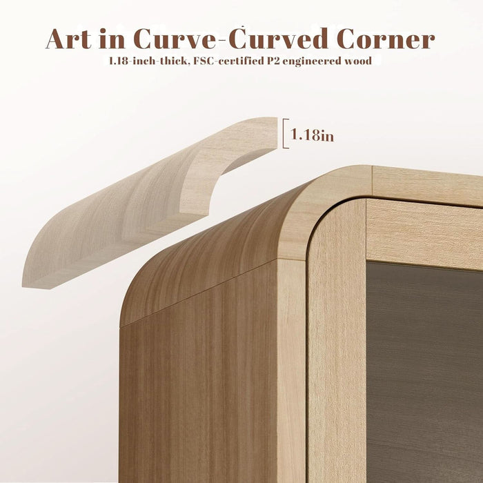 60" Modern Buffet Cabinet with Storage, Curved 4-Door Sideboard