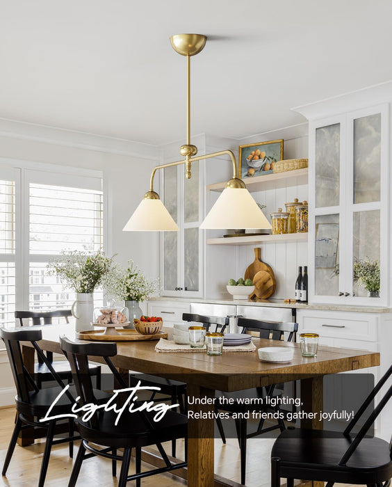 Linear Chandelier, Modern Chandelier for Dining Room Light Fixture, Dining Light Fixtures with Milk Glass Shade Pendant Lights Kitchen Island for Restaurant, Living Room (Gold, 2-Lights)