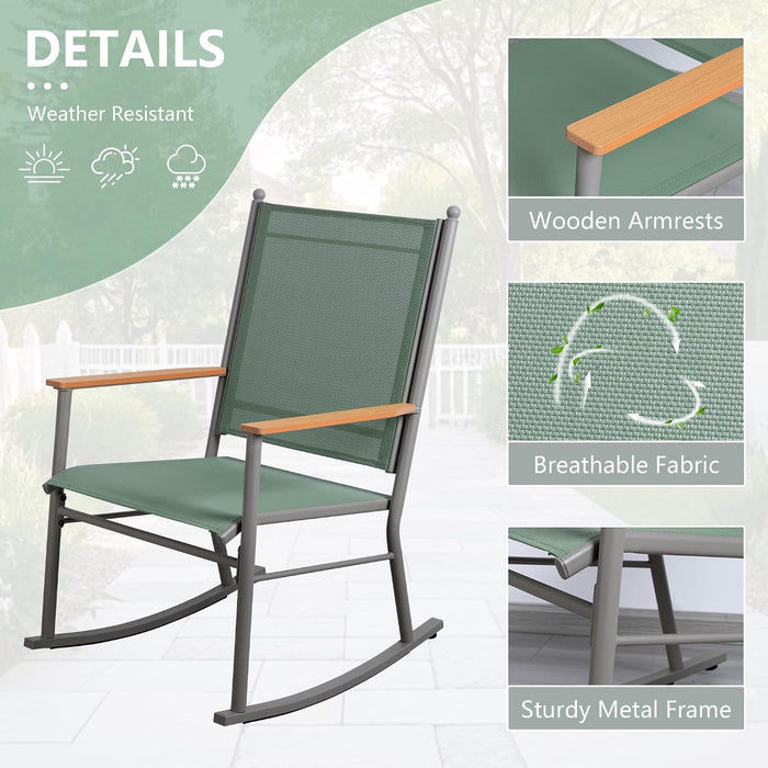2 Pcs Outdoor Rocking Chairs Set,Upgraded High Back Patio Rocking Chairs Set,Breathable Textilene Fabric Rocking Chair for Porch,Patio,Garden,Balcony(Green)