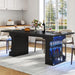 70.8" Large Dining Table with Glass Storage Cabinet & LED Lights, Modern Kitchen Table for 4-8, Rectangle Dining Room Table, Long Dinner Tables for Kitchen,Living Room(Black)