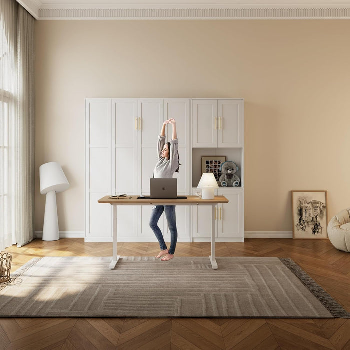 Modern Queen Size Murphy Bed, Hidden Foldable Wall Cabinet Bed Frame with Wood Slat, Space-Saving, No Spring Box Required, 95.85W'', White