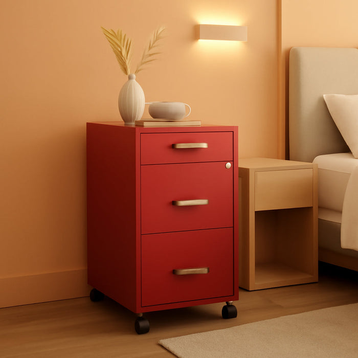 LYS SOHO Box/File/File Mobile Red File Cabinet, 3 Drawer