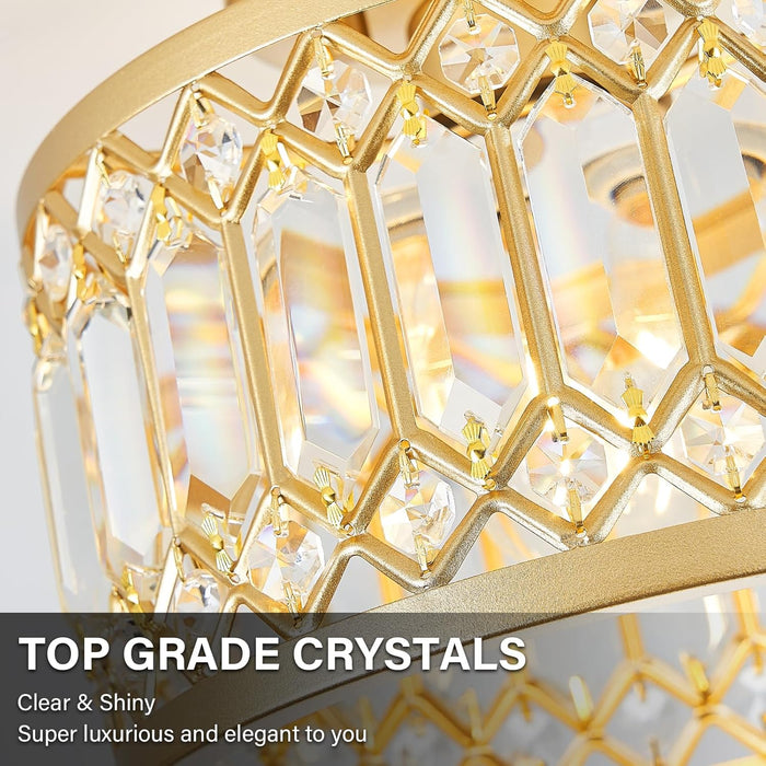 Crystal Ceiling Light 12Inch Gold Chandelier Fixture