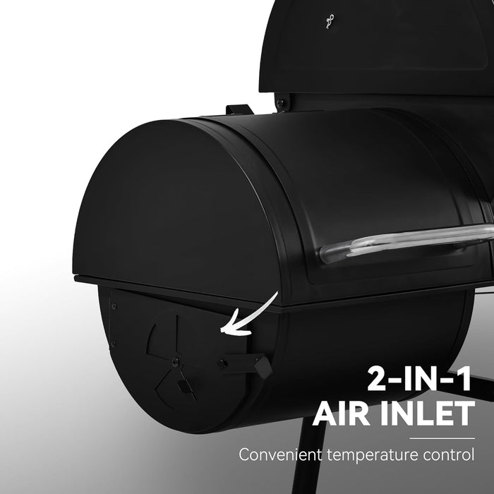 CC1830M 30 Inch Barrel Charcoal Grill with Offset Smoker & Warming Rack, Outdoor BBQ Grill with 811 Sq. In. Grilling Space for Backyard, Patio and Parties, Black