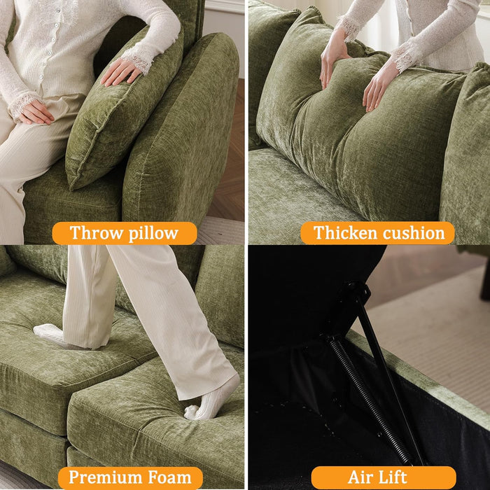 Oversized Accent Chair with All Seats Storage,Comfy Living Room Chairs with 2 Throw Pillow,Upholstered Mid-Century Armchair,24.5'' Deep Seat,Reading Chair for Bedroom,Office,Chenille,Green