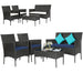 4 Pieces Patio Rattan Cushioned Sofa Set with Tempered Glass Coffee Table