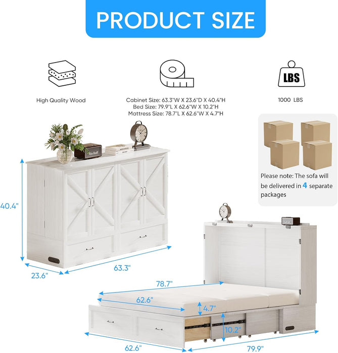 Queen Murphy Bed Cabinet With Integrated USBCharge