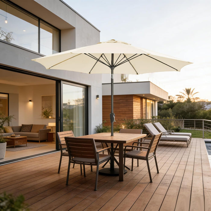 9 FT Patio Umbrella Outdoor Patio Deck Umbrella Beige | Large UPF50+ Fade-Resistant Design, Easy Push-Button Tilt & Crank, Heavy-Duty 8 Sturdy Ribs for Pool Backyard, Deck& Garden
