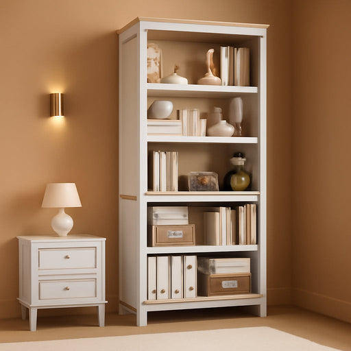 71" Farmhouse Bookcase W/Adjustable Shelves & 31.5" Width, 5 Tier Tall Bookshelf with Wooden Legs, Rustic Vintage Book Shelf for Living Room Office Library (White+Wood)