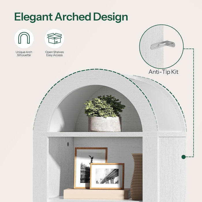 70.7'' Arched Bookcase, Modern Bookcase, Narrow Bookcase with Open Shelves, 8-Tier Tall Arched Bookshelf with Adjustable Shelves for Living Room, Home Office, White WT438SJ01