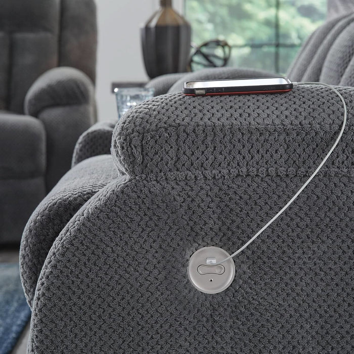 Free Wake Modern Dual-Sided Power Reclining Sofa with Drop down Table, USB Charging Port and 2 Cup Holders, Gray