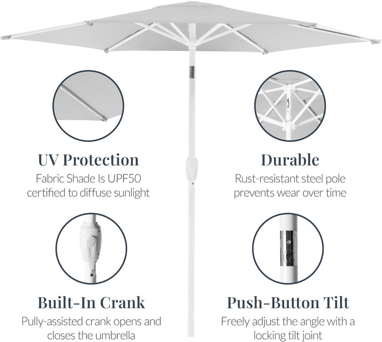 Best Choice Products 7.5Ft Patio Umbrella White Pole, Outdoor Market Umbrella with Push Button Tilt and Crank Lift, Steel Pole Umbrella for Backyard Patio Garden Pool Outdoor Shade - Fog Gray