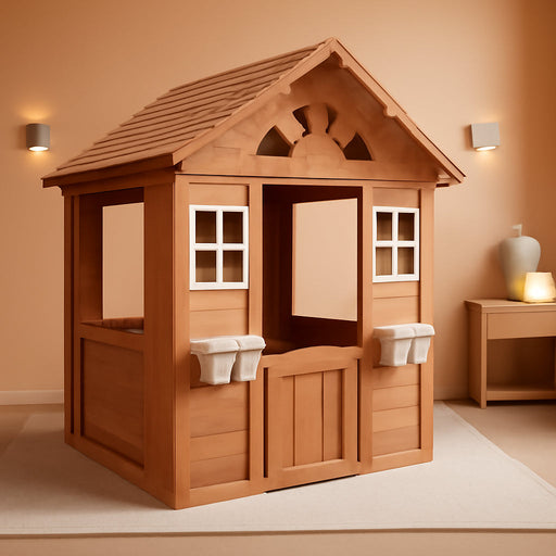 Wooden Outdoor Playhouse, Outdoor Playhouse for Kids with 2 Windows and Flowerpot Holder, Cottage Playhouses for 3-10 Age Boy or Girl, Backyard, Lawn, Garden