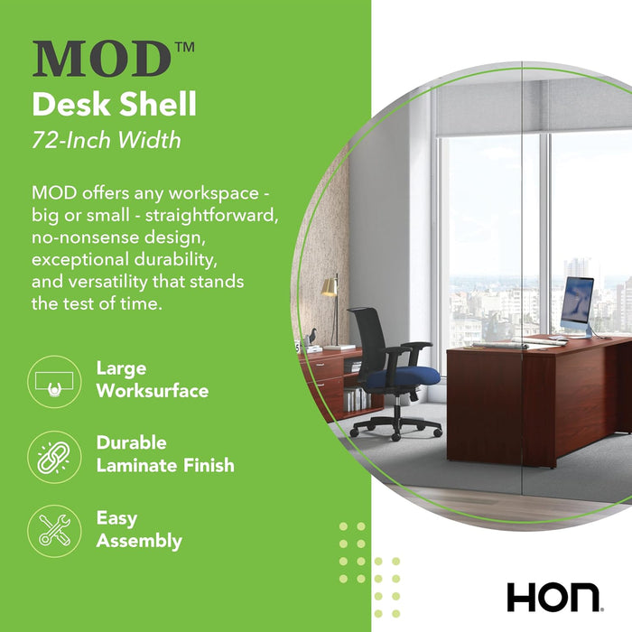 MOD Executive Desk 72-Inch Large Computer Desk Shell, Thick Wooden Laminate, Modern Table with Cord Management, 72" W X 30" D X 29" H, Traditional Mahogany
