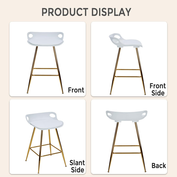 Bar Stools Set of 2, Gold Bar Stools, Counter Height Stools with Leather Padded Seats and Footrests, 26 Inch White Barstools for Kitchen Island, Farmhouse or Home Bar
