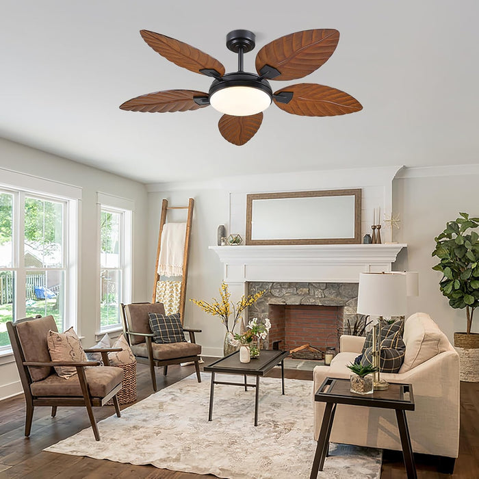 52 Inch Tropical Ceiling Fans with Lights and Remote,Outdoor Palm Leaf Ceiling Fan for Patios Porch Bedroom, Dimmable, 6 Speeds, Reversible, Dark Brown