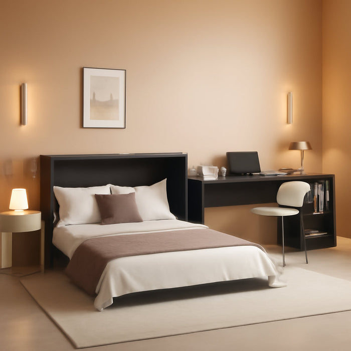 Murphy Bed Queen,Murphy Bed Cabinet W/Rotable Desk,Wood Hidden Wall Bed W/Storage Cabinet,Folding Bed Frame for Guest Room,Bedroom,Living Room,Gray