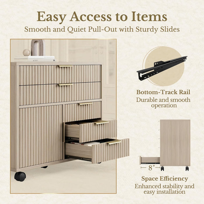 Portable Filing Cabinet Five Drawer Oakwood Finish