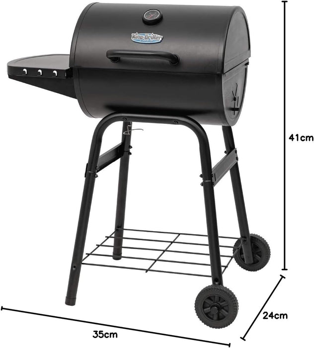 ® King-Griller Gambler Charcoal Grill and Smoker with Damper Smoke Control, Cast Iron Grates, and Side Shelf, 315 Cooking Square Inches in Black, Model E1416