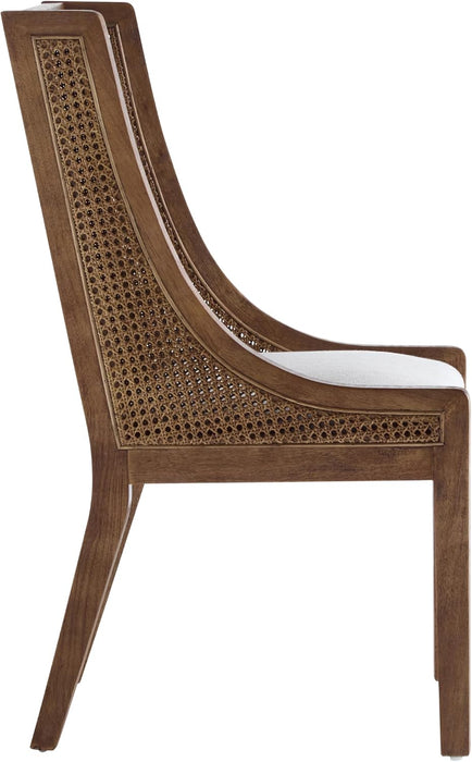 Yone Dining Chairs Set of 2, Modern Dining Chair with Fabric Upholstery, Rubberwood Frame Kitchen Chairs with Cane Webbing, Extra Seat for Dining Room, Beige + Brown