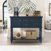 Console Table with 2 Drawers, Retro Entryway Table with 2 Door Cabinets and Open Storage Shelf, Narrow Long behind Couch Sofa Table for Living Room, Foyer, Hallway, Blue