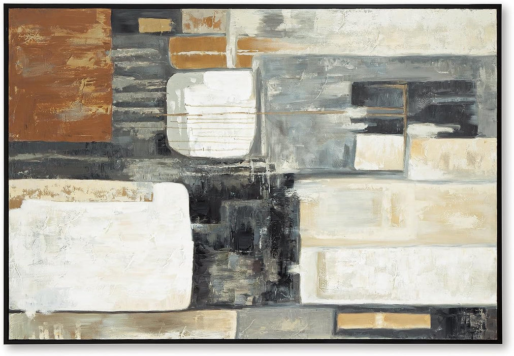 Howford Contemporary Rectangular Abstract Framed Hand-Painted Wall Art 48 X 72 Inches, Black & Gray