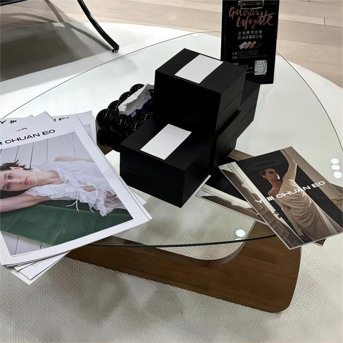 Walnut Clear Glass Oval Coffee Table Diameter32.68Inch