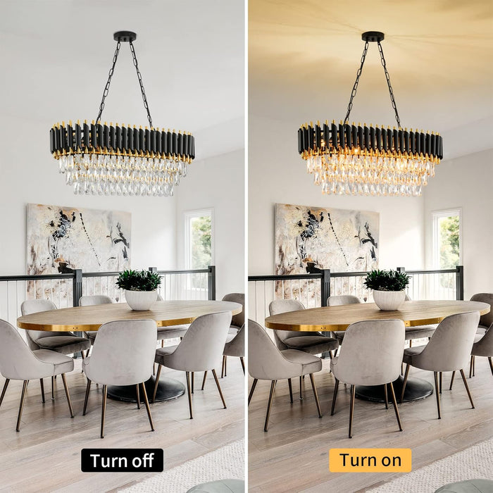 Crystal Chandelier Pendant Light Black Gold 32Inch