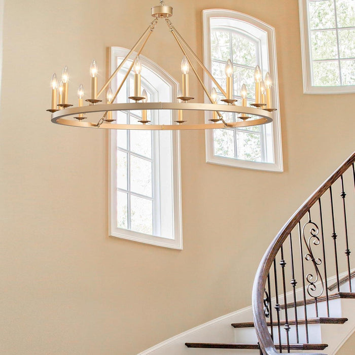 Gold Wagon Wheel Chandelier 40-Inch 16-Light,Extra Large Circle Rustic Farmhouse Light Fixture,Round Metal Chandeliers for Foyer Entryway Dining Room Living Room High Ceilings (E12 Base)