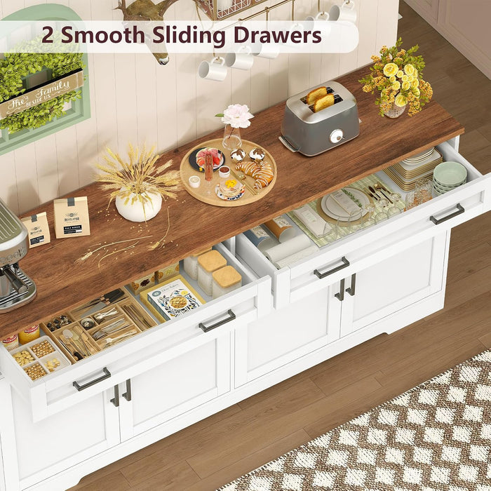 63" Buffet Cabinet with Storage, Large Sideboard Buffet Cabinet with 2 Adjustable Shelves and 4 Doors, Modern Farmhouse Coffee Bar for Kitchen, Living Room, White