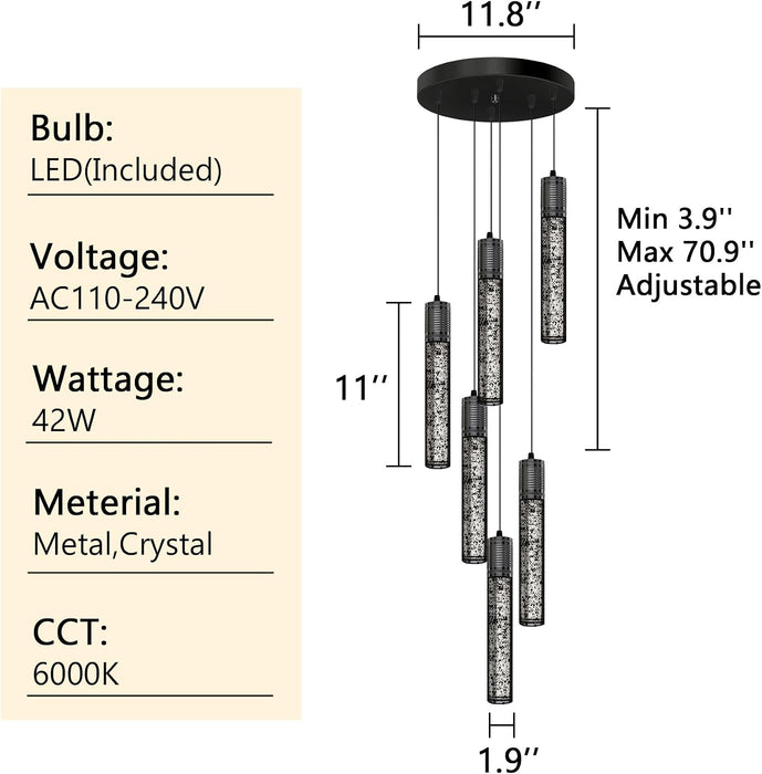 Crystal Pendant Lighting Black 6000K Ceiling Fixture