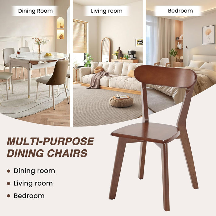 Farmhouse Solid Wood Dining Chairs Set of 4, Mid Century Modern Dining Chairs with Open Curved Back, Armless Wooden Kitchen & Dining Room Accent Chairs for Dining Living Room Restaurant, Walnut