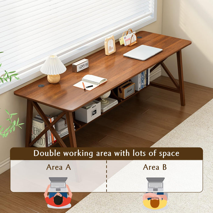 Extra Long Writing Desk with Bookshelf, 47" Wx16 Dx30 H, Walnut