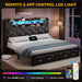 King Size Bed Frame with 2 Storage Drawers and Storage Headboard, Upholstered Platform with Charging Station and LED Light, No Box Spring Needed, Noise Free, Easy Assembly, PU Leather Black