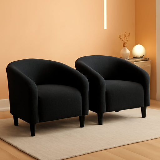 Armchair Set of 2, Boucle Fabric Club Chair, Furry Sherpa Elegant Siting Chair with Cozy Soft Padded for Living Room Bedroom Reception Room Office, Black