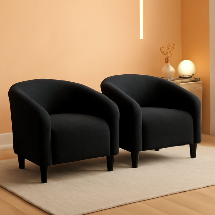 Armchair Set of 2, Boucle Fabric Club Chair, Furry Sherpa Elegant Siting Chair with Cozy Soft Padded for Living Room Bedroom Reception Room Office, Black