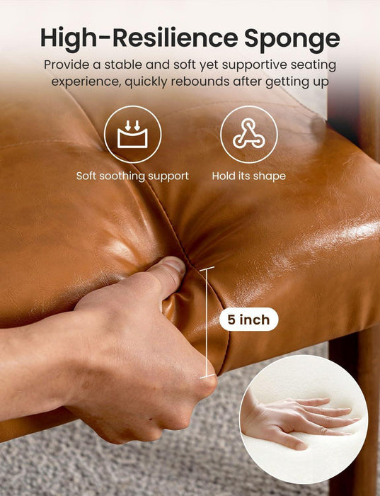 Mid Century Leather Accent Chairs, Modern Small Arm Chair for Living Room, Office Waiting Room Lobby Chair with Wooden Arms, Brown Accent Reading Chairs Set for Bedroom