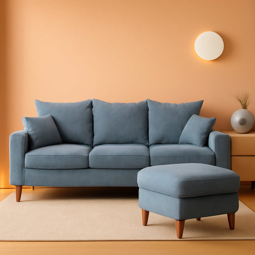 Fabric Corner Sofa Living Room Suite, 3 Seater with Ottoman Footstool, 3 Seater L Shape Sofa Set, Grey