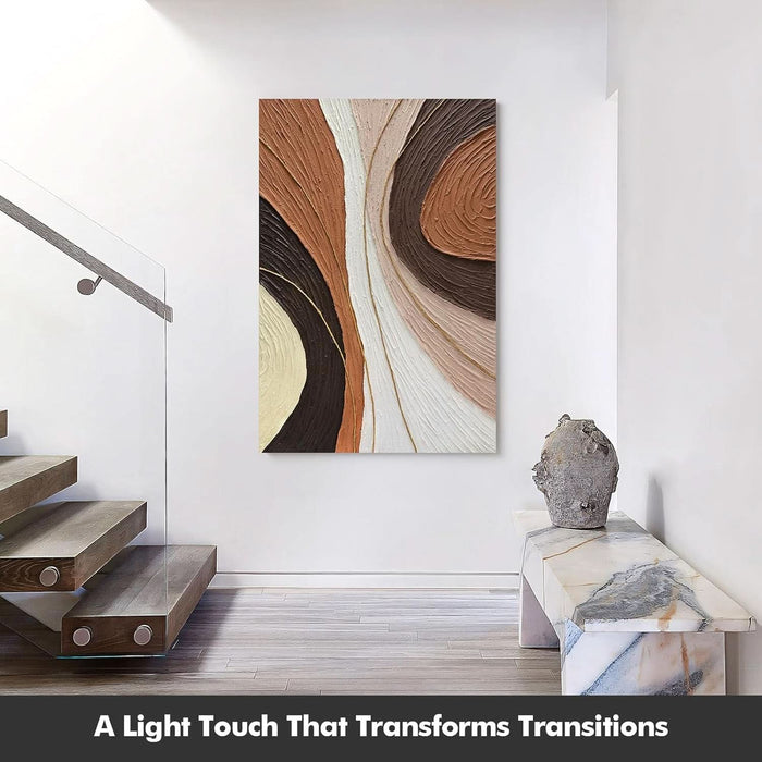 Hand-Painted Thick Textured 3D Curve in Plaster Abstract Neutral Wall Art, Contemporary Minimalist Canvas Oil Painting Wall Decor,Home Decorative Art Painting